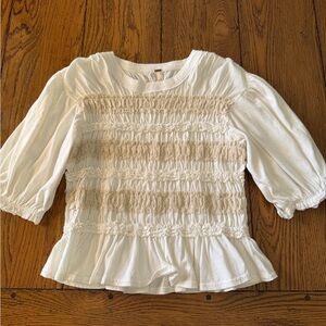 Free People Maxey knit top Blouse in Cream and Tan. Size large